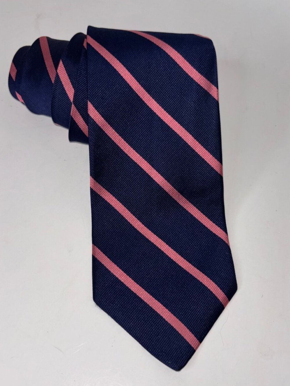 Brooks Brothers Makers XL Silk Tie Navy Pink Diagonal Rep Stripe Classic USA